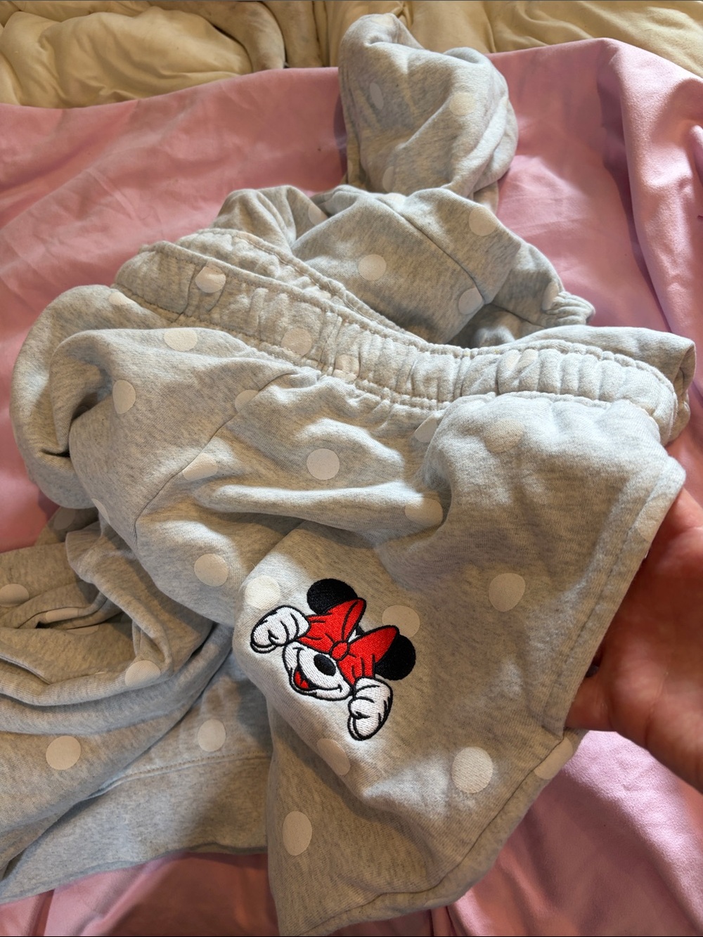 Adult L Disney Grey Polka Dot Minnie Mouse Sweatsuit Loungewear NWOT - Picture 4 of 7
